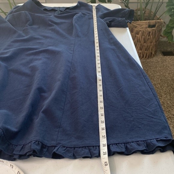 Marée Pour Tio V-Neck Ruffle Trim Short Sleeve Knee Length Dress Viscose Linen - Picture 14 of 15